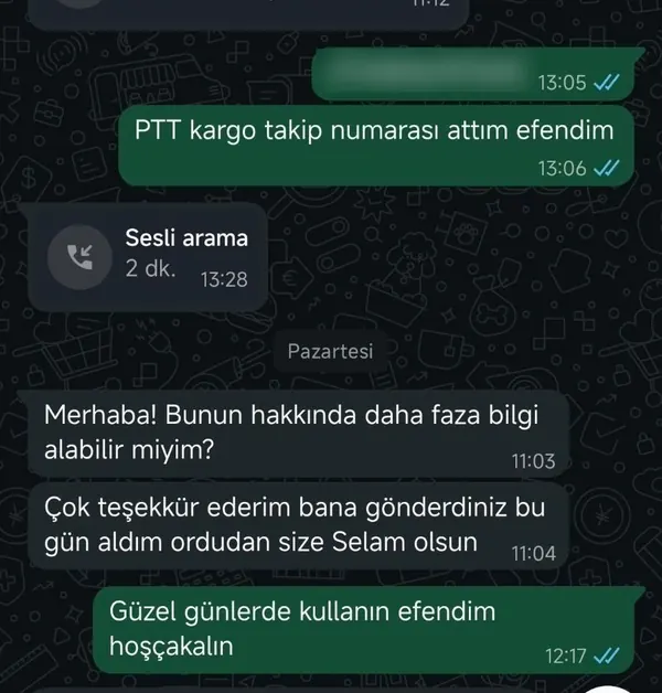 Müşteri mesajı: çok teşekkür ederim, bugün aldım