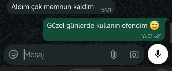 Müşteri mesajı: aldım çok memnun kaldım